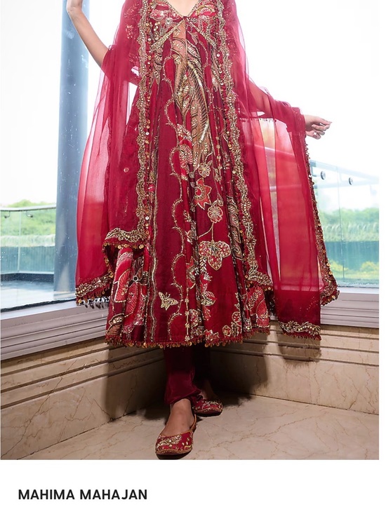 Mahima Mahajan Dresses & Skirts - Mahima Mahajan Red Embellished Bridal Maxi Dress with Gold Accents